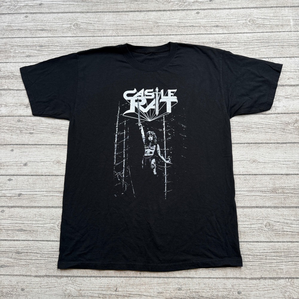Castle Rat T-Shirt Mens Large Black Into The Realm Heavy Metal Grunge Streetwear